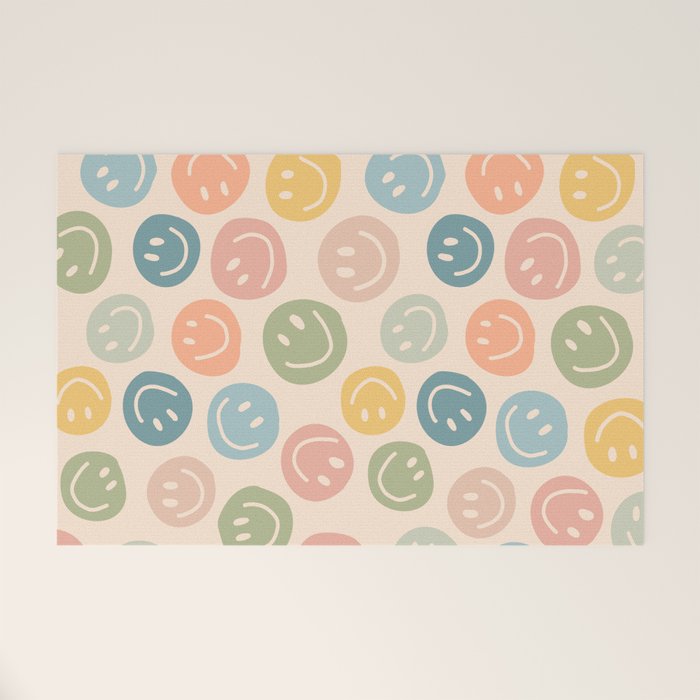 Colorful Smiley Faces Beige Pattern Welcome Mat Gallery Image 1