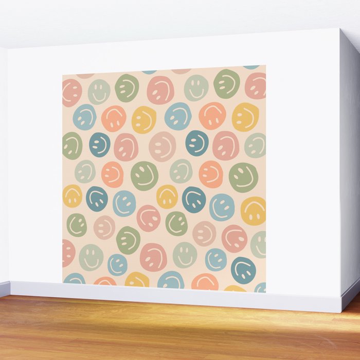 Colorful Smiley Faces Beige Pattern Wall Mural Gallery Image 2