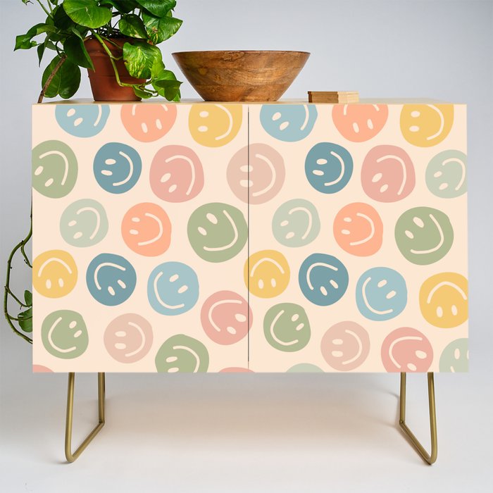 Colorful Smiley Faces Beige Pattern Credenza Gallery Image 1