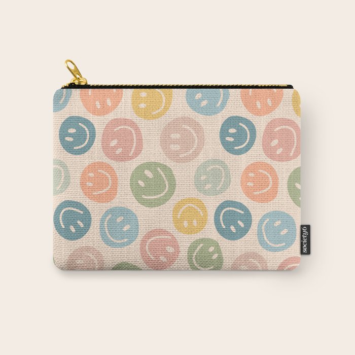 Colorful Smiley Faces Beige Pattern Carry All Pouch Gallery Image 1
