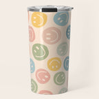 Colorful Smiley Faces Beige Pattern Travel Mug Gallery Image 1