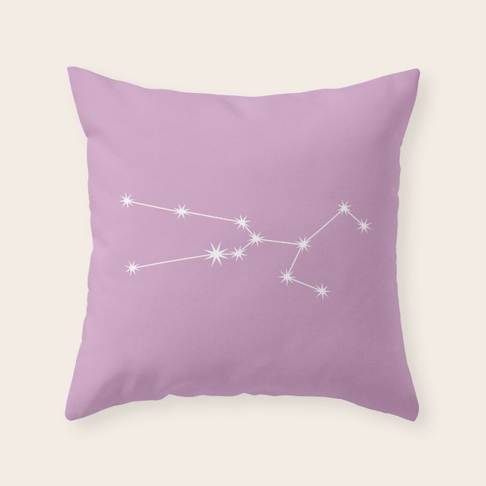 Taurus Zodiac Star Constellation Line Art Pastel Lilac Throw Pillow Gallery Image 6
