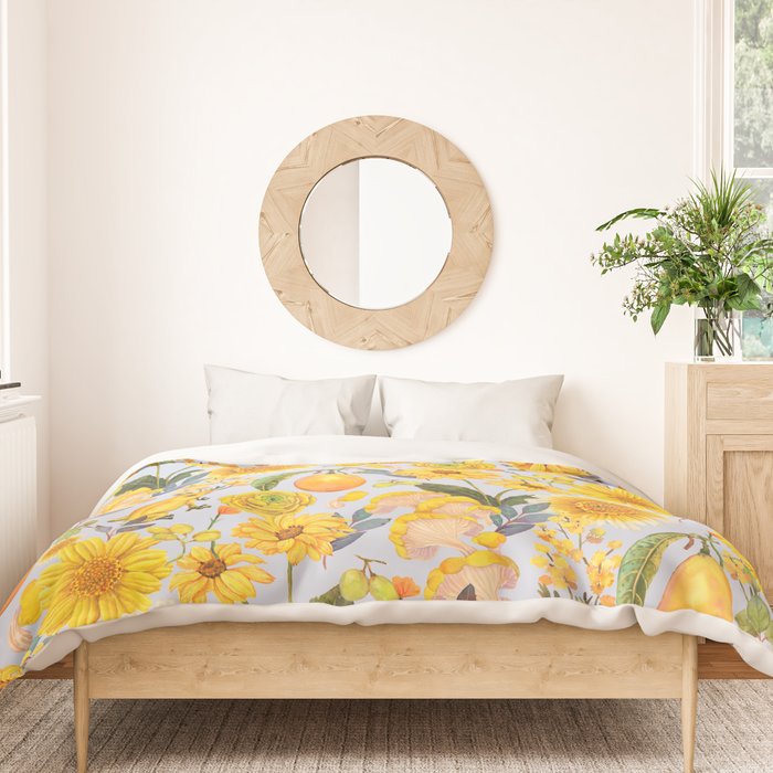 Yellow mushroom and florals - light Duvet Cover Gallery Image 3