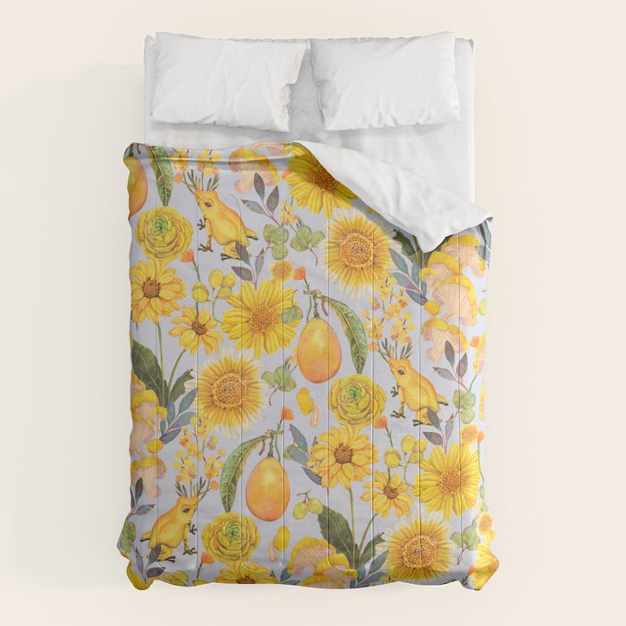 Yellow mushroom and florals - light Comforter Gallery Image 6