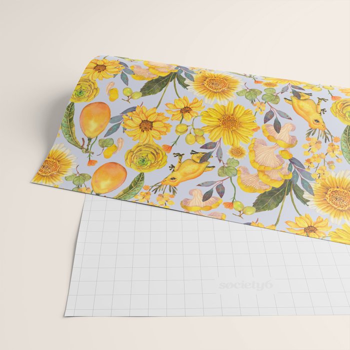 Yellow mushroom and florals - light Wrapping Paper Gallery Image 2