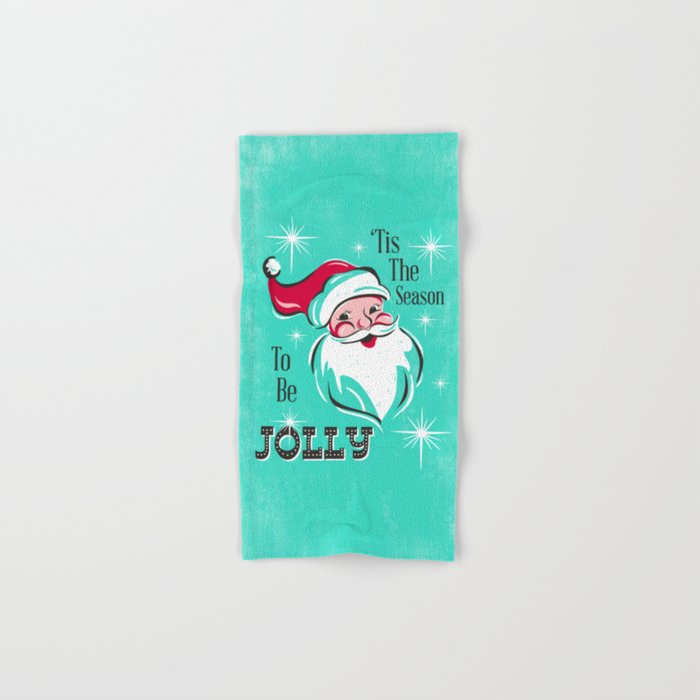 'Tis The Season - Retro Santa Aqua Colorful Bath Towel Gallery Image 1