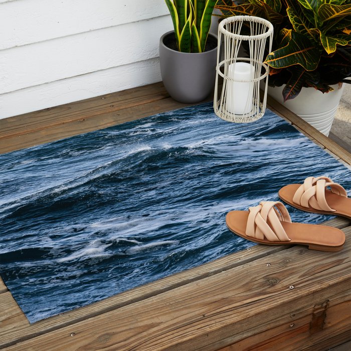 Marbled Waves of Blue Outdoor Rug Gallery Image 2