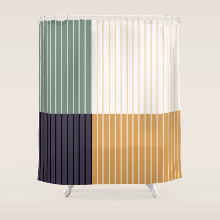 Color Block Line Abstract LXX Retro Boho Shower Curtain Gallery Image 1