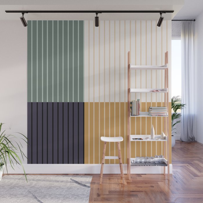 Color Block Line Abstract LXX Retro Boho Wall Mural Gallery Image 1