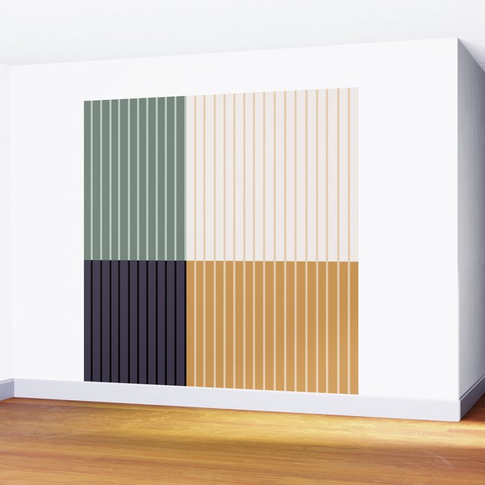 Color Block Line Abstract LXX Retro Boho Wall Mural Gallery Image 2