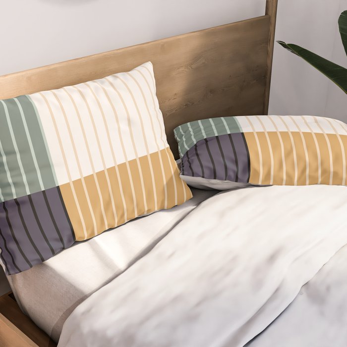 Color Block Line Abstract LXX Retro Boho Pillow Sham Gallery Image 2