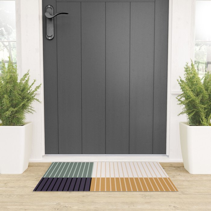 Color Block Line Abstract LXX Retro Boho Welcome Mat Gallery Image 3