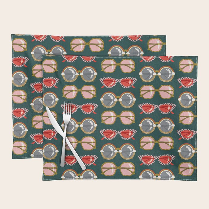 Retro Sunglasses - Pink & Red on Teal Placemat Gallery Image 1
