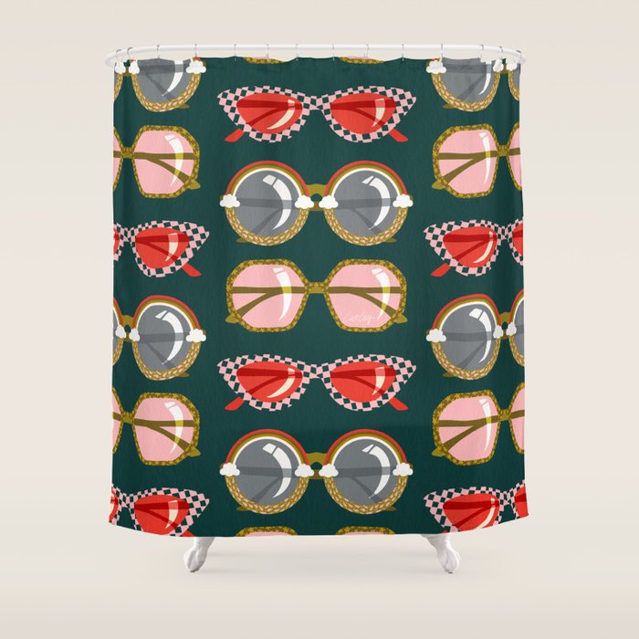 Retro Sunglasses - Pink & Red on Teal Shower Curtain Gallery Image 1