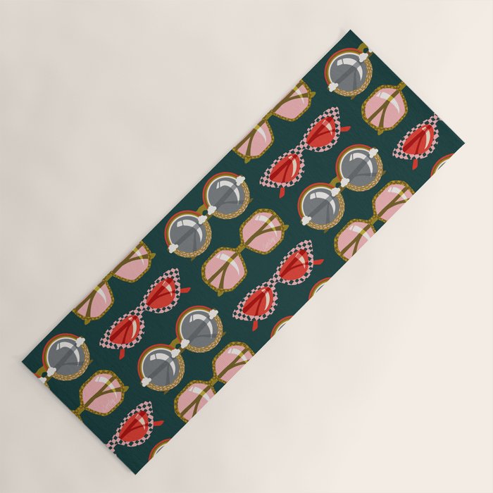 Retro Sunglasses - Pink & Red on Teal Yoga Mat Gallery Image 1