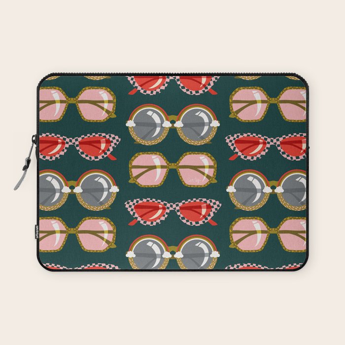 Retro Sunglasses - Pink & Red on Teal Laptop Sleeve Gallery Image 1