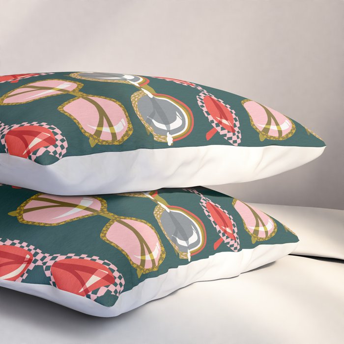 Retro Sunglasses - Pink & Red on Teal Pillow Sham Gallery Image 3