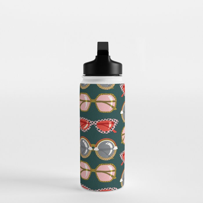 Retro Sunglasses - Pink & Red on Teal Water Bottle Gallery Image 3