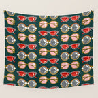 Retro Sunglasses - Pink & Red on Teal Wall Tapestry Gallery Image 4