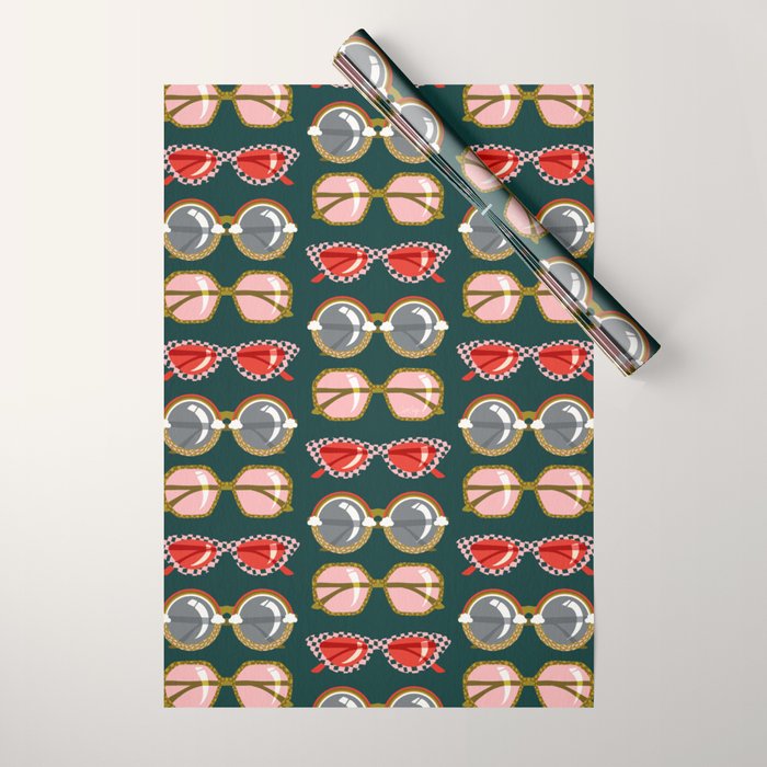 Retro Sunglasses - Pink & Red on Teal Wrapping Paper Gallery Image 1