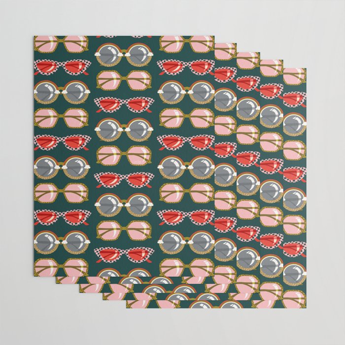 Retro Sunglasses - Pink & Red on Teal Wrapping Paper Gallery Image 3