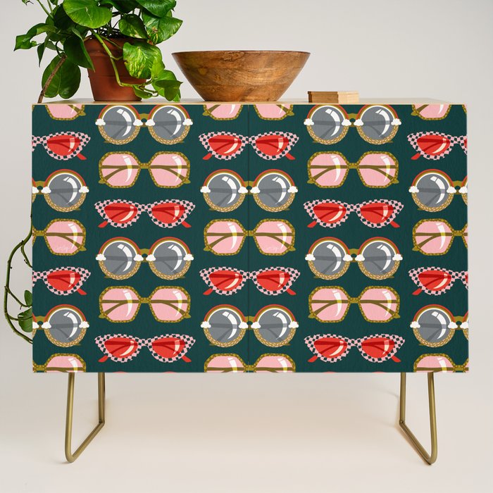 Retro Sunglasses - Pink & Red on Teal Credenza Gallery Image 1