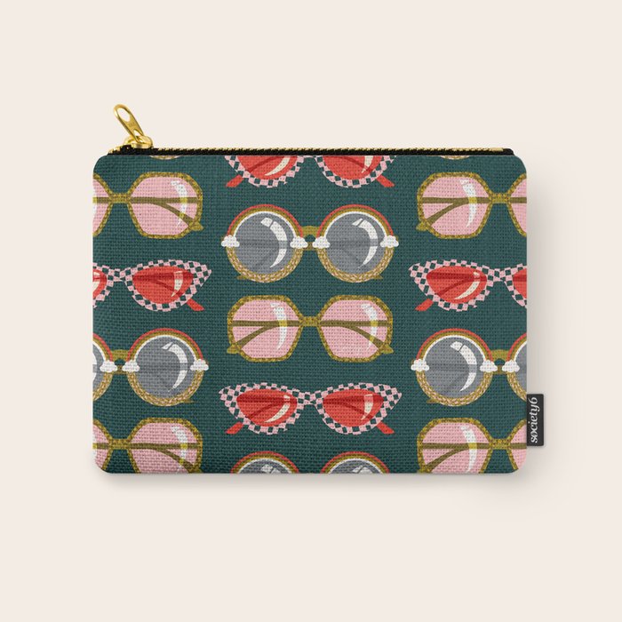 Retro Sunglasses - Pink & Red on Teal Carry All Pouch Gallery Image 1