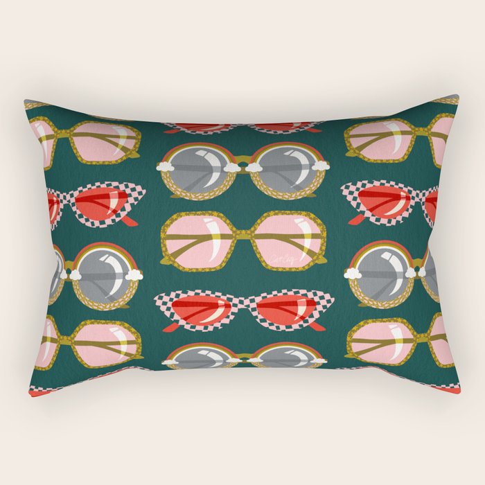 Retro Sunglasses - Pink & Red on Teal Rectangular Pillow Gallery Image 1