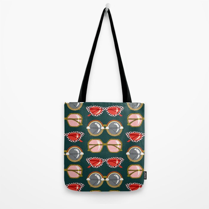 Retro Sunglasses - Pink & Red on Teal Tote Bag Gallery Image 2