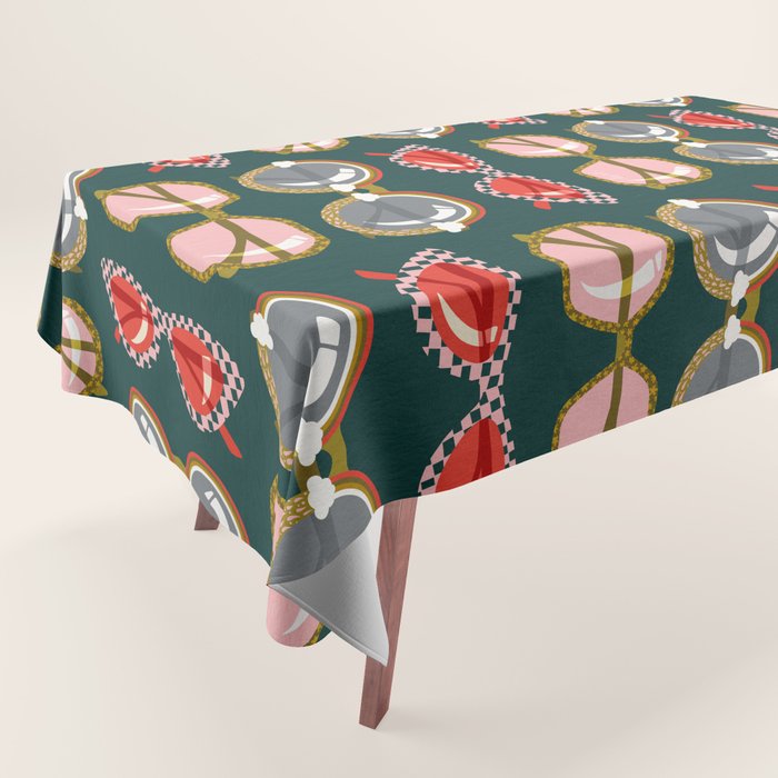 Retro Sunglasses - Pink & Red on Teal Tablecloth Gallery Image 1