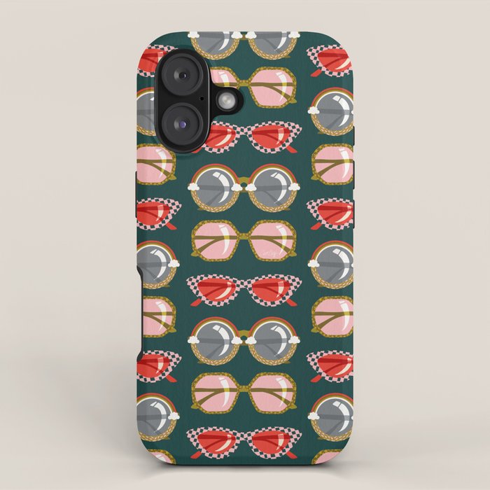 Retro Sunglasses - Pink & Red on Teal iPhone Case Gallery Image 1