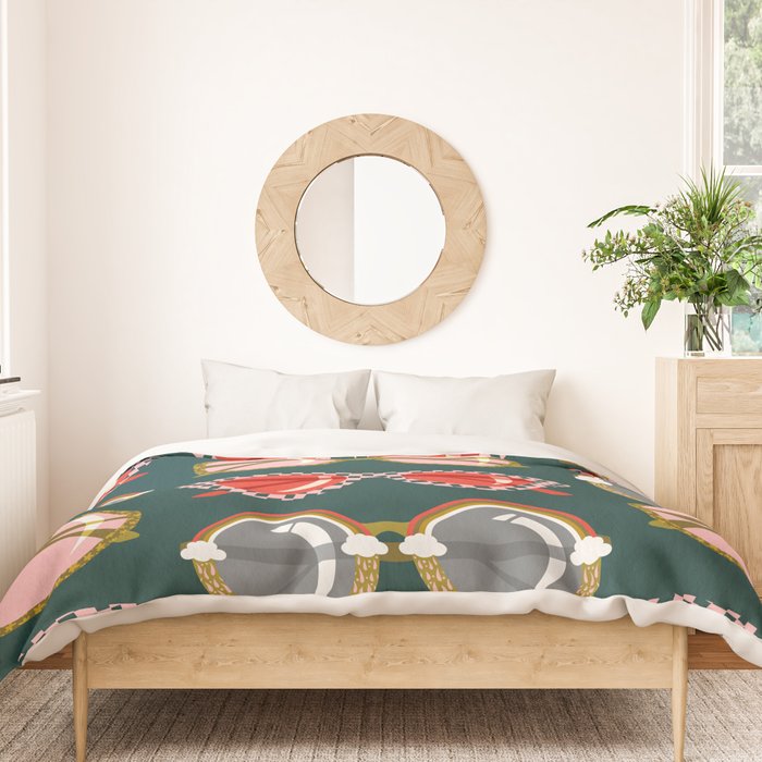 Retro Sunglasses - Pink & Red on Teal Duvet Cover Gallery Image 3