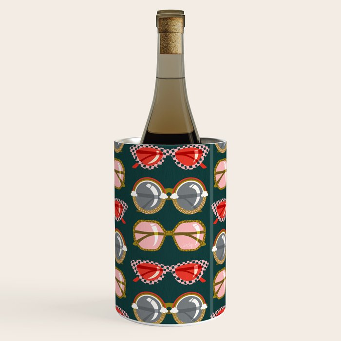 Retro Sunglasses - Pink & Red on Teal Wine Chiller Gallery Image 1