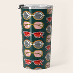 Retro Sunglasses - Pink & Red on Teal Travel Mug Gallery Image 3
