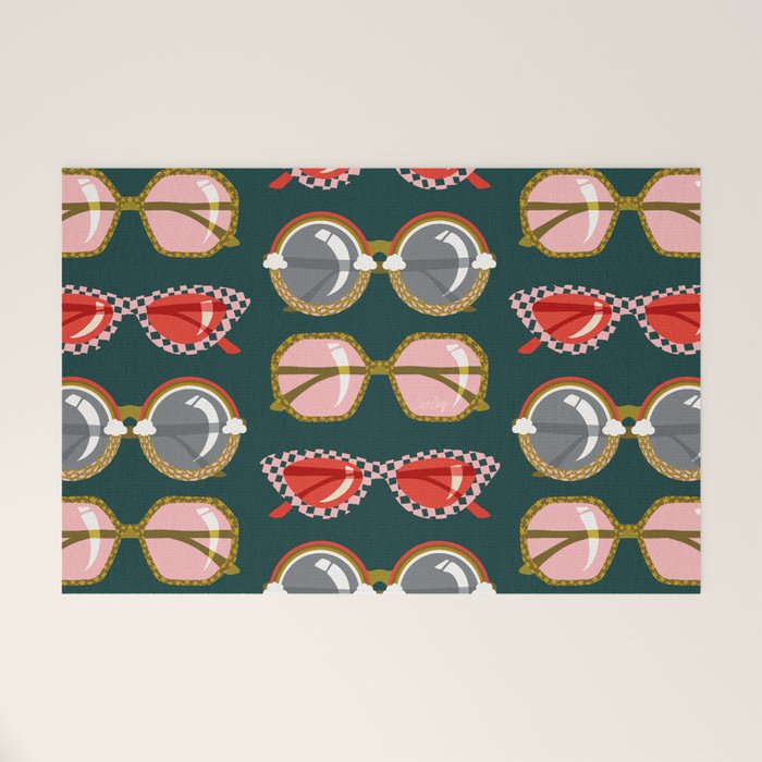 Retro Sunglasses - Pink & Red on Teal Welcome Mat Gallery Image 1