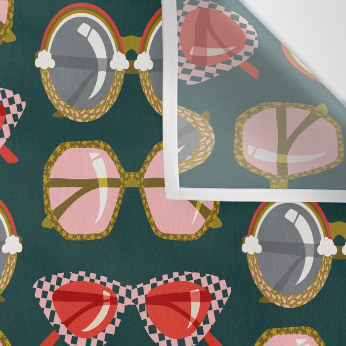 Retro Sunglasses - Pink & Red on Teal Wall Tapestry Gallery Image 3