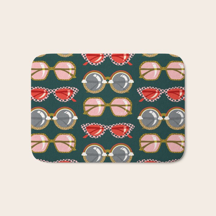 Retro Sunglasses - Pink & Red on Teal Bath Mat Gallery Image 1