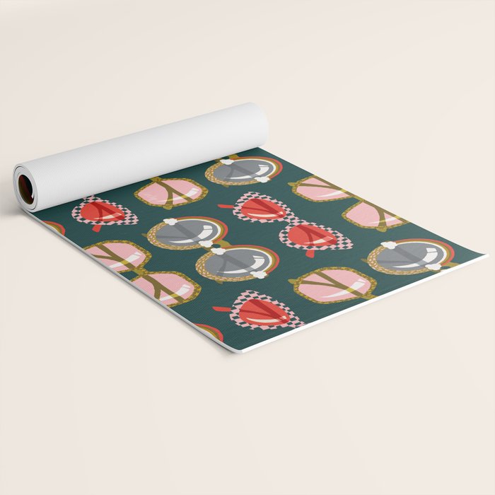 Retro Sunglasses - Pink & Red on Teal Yoga Mat Gallery Image 2