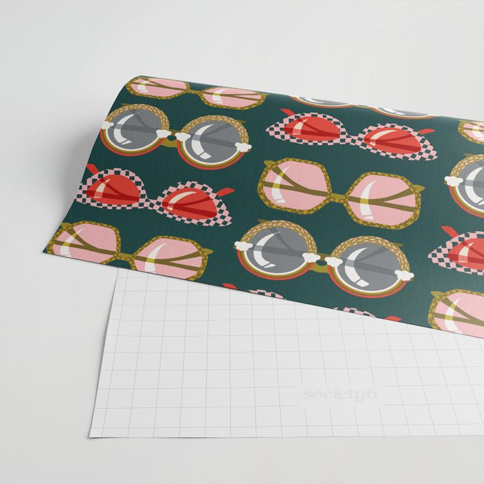 Retro Sunglasses - Pink & Red on Teal Wrapping Paper Gallery Image 2