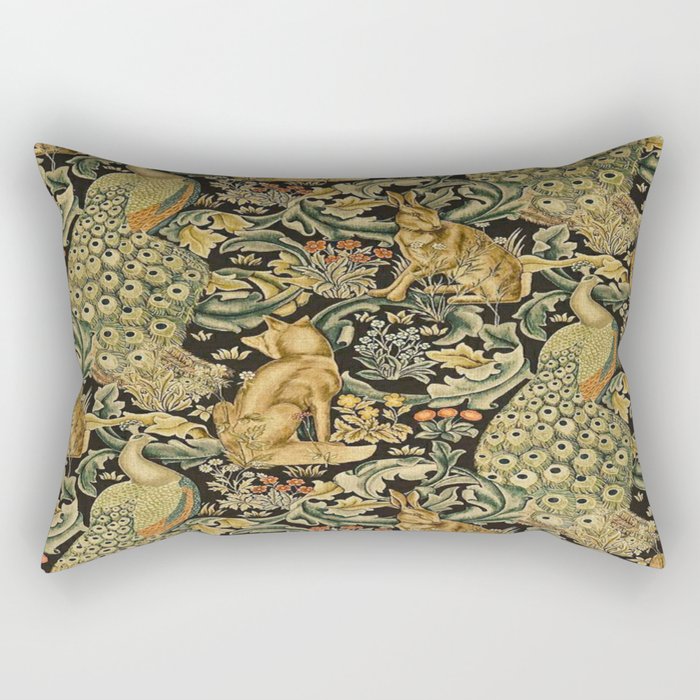 William Morris Teal Forest,peacock,birds Rectangular Pillow Gallery Image 1