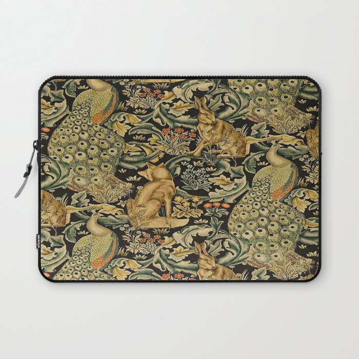 William Morris Teal Forest,peacock,birds Laptop Sleeve Gallery Image 1