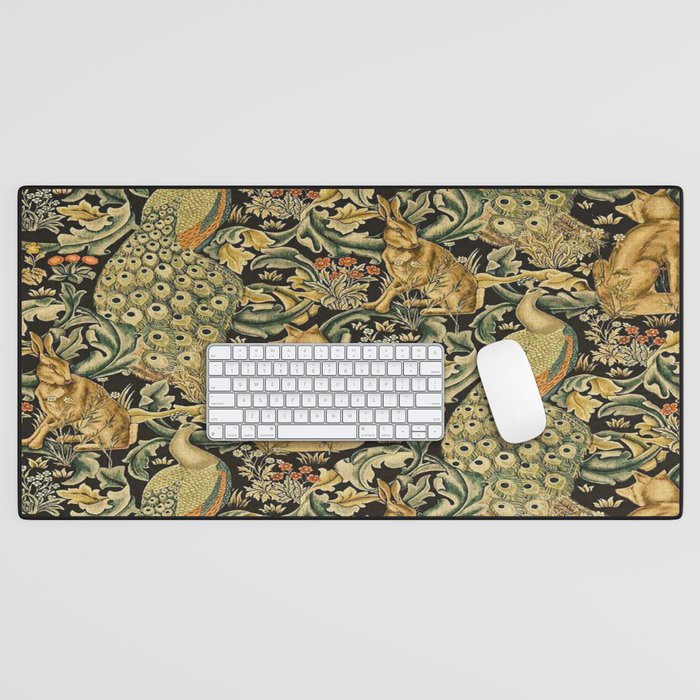 William Morris Teal Forest,peacock,birds Desk Mat Gallery Image 1