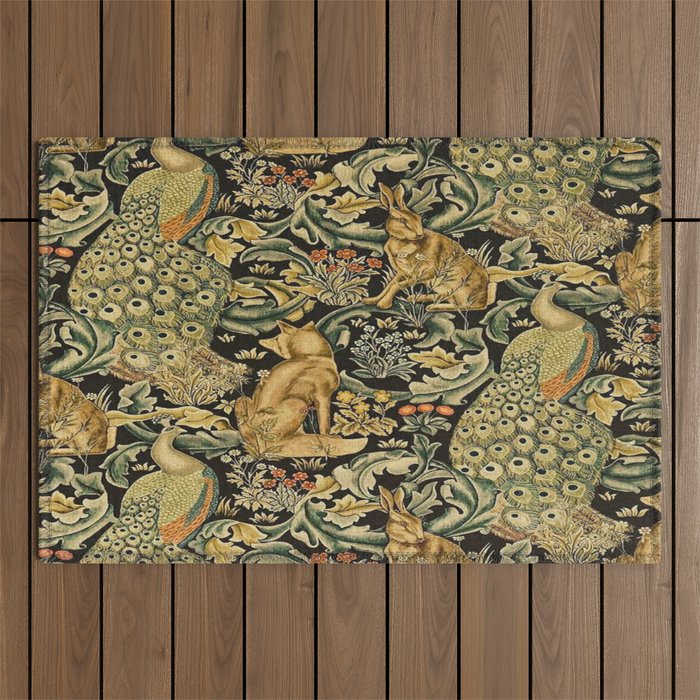 William Morris Teal Forest,peacock,birds Outdoor Rug Gallery Image 1