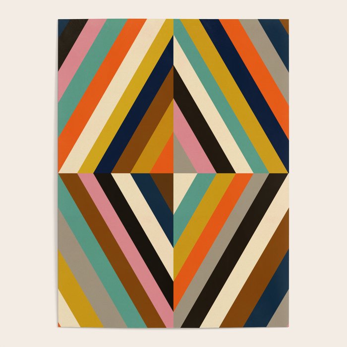 Mid Century Geometric Pattern Technicolor Diamond  Poster Gallery Image 4