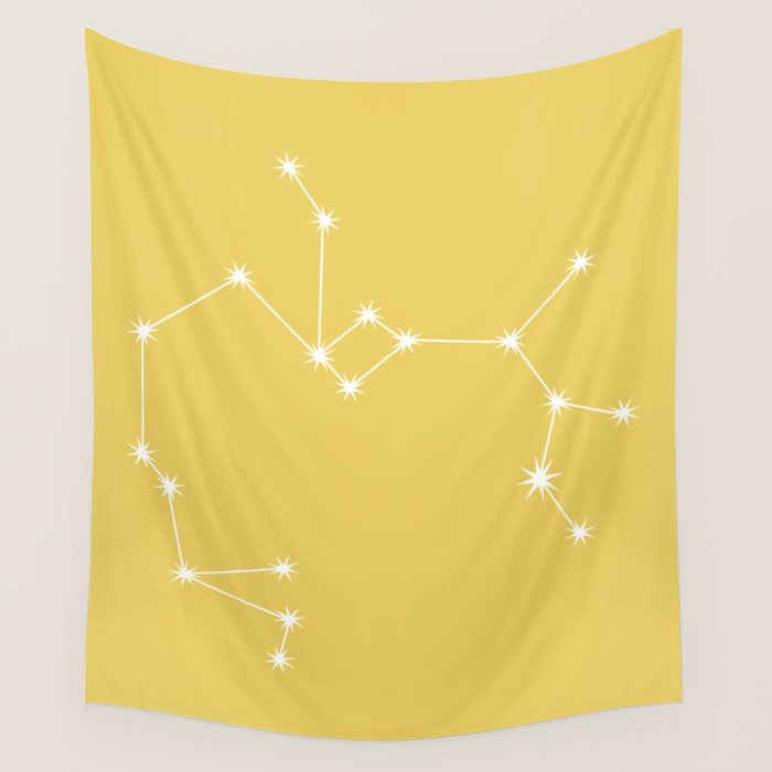 Sagittarius Zodiac Star Constellation Line Art Soft Yellow Wall Tapestry Gallery Image 4