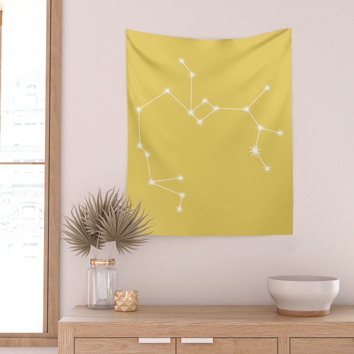 Sagittarius Zodiac Star Constellation Line Art Soft Yellow Wall Tapestry Gallery Image 2