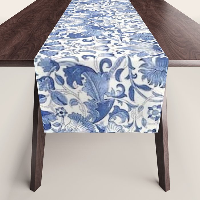 William Morris Vintage Lodden China Blue Toile Table Runner Gallery Image 1