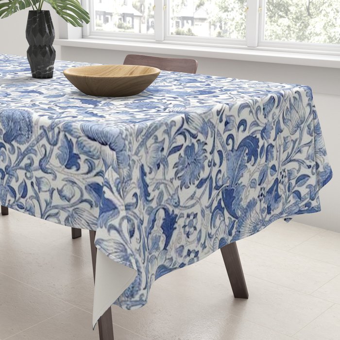 William Morris Vintage Lodden China Blue Toile Tablecloth Gallery Image 3
