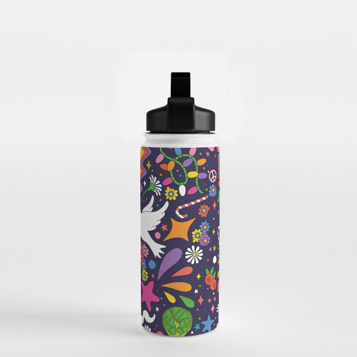 60s 70s psychedelic Modern Christmas Confetti Pattern Water Bottle Gallery Image 2