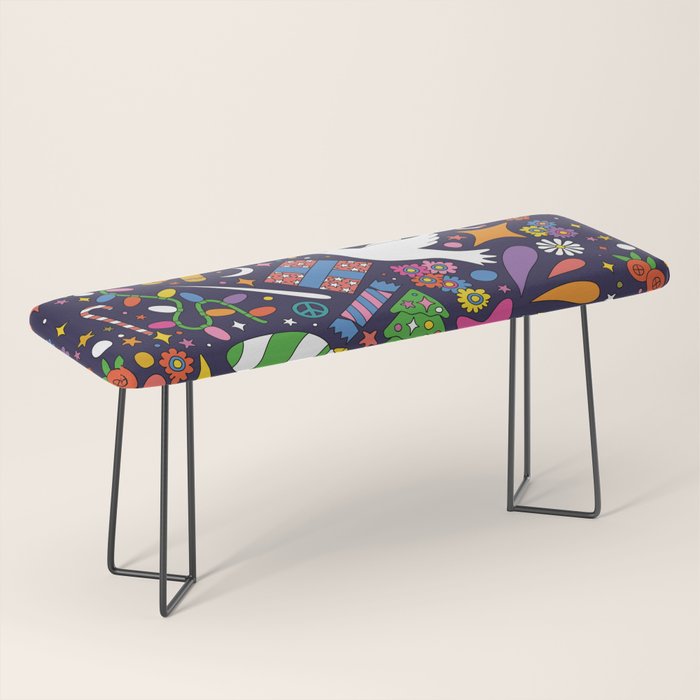 60s 70s psychedelic Modern Christmas Confetti Pattern Bench Gallery Image 1